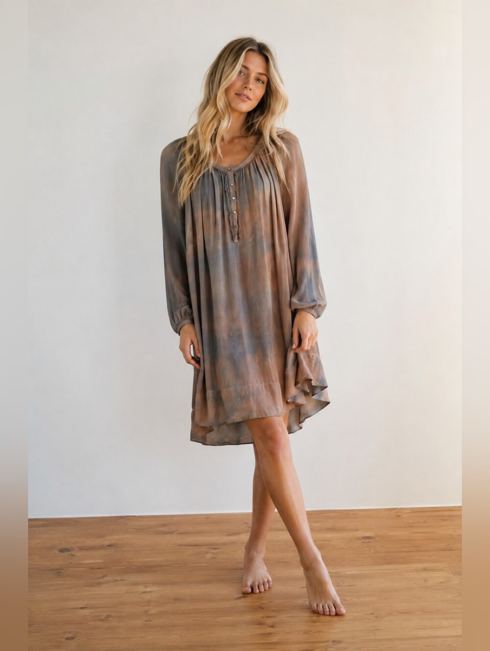 Gypsy05 Global Village 100% Silk Tie Dye Boho Tunic Dress Small